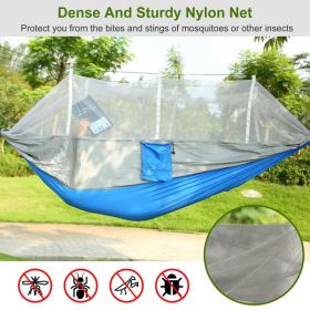 Outdoor Anti Mosquito Hammock With Fine-Mesh Netting  Foldable, Portable Tree-Hanging Swing Bed Suitable For Camping, Gardens, Patios, And Leisure Use (Option: Blue)