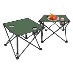1Pc 2Pc Options Foldable Camping Table Portable Picnic Table Lightweight Travel Desk With 2 Cup Holders Carrying Bag Color Options Black Orange Green (Option: 2 Set-Green)