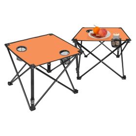 1Pc 2Pc Options Foldable Camping Table Portable Picnic Table Lightweight Travel Desk With 2 Cup Holders Carrying Bag Color Options Black Orange Green (Option: 2 Set-Orange)